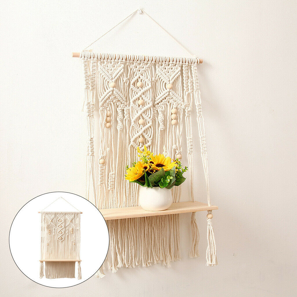 Bohemian Tapestry Wall Shelf Magazines Flower Plant Rack Office Ornament