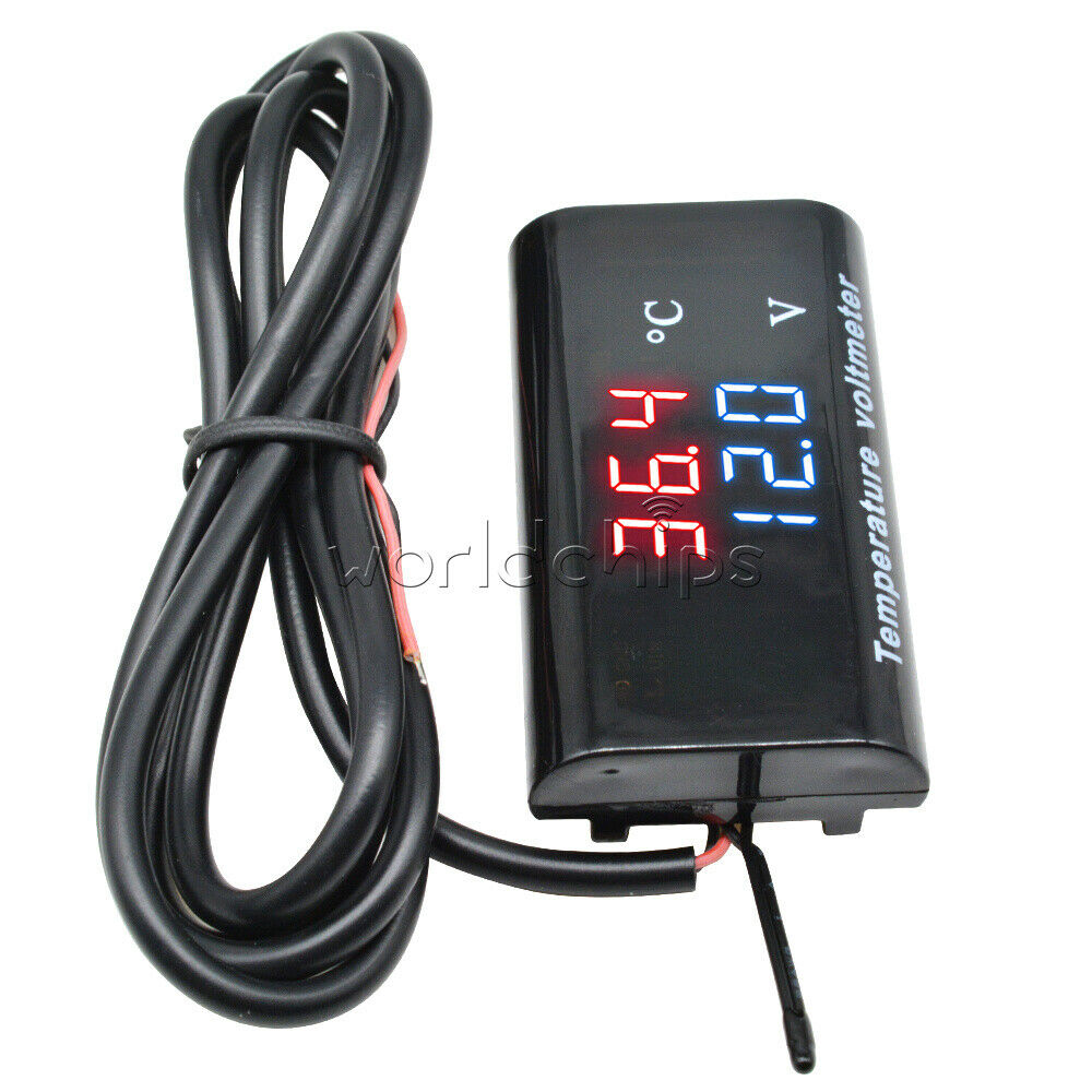 DC 12V 0.28'' Digital Dual LED Display Voltmeter Temperature Voltage Panel Meter