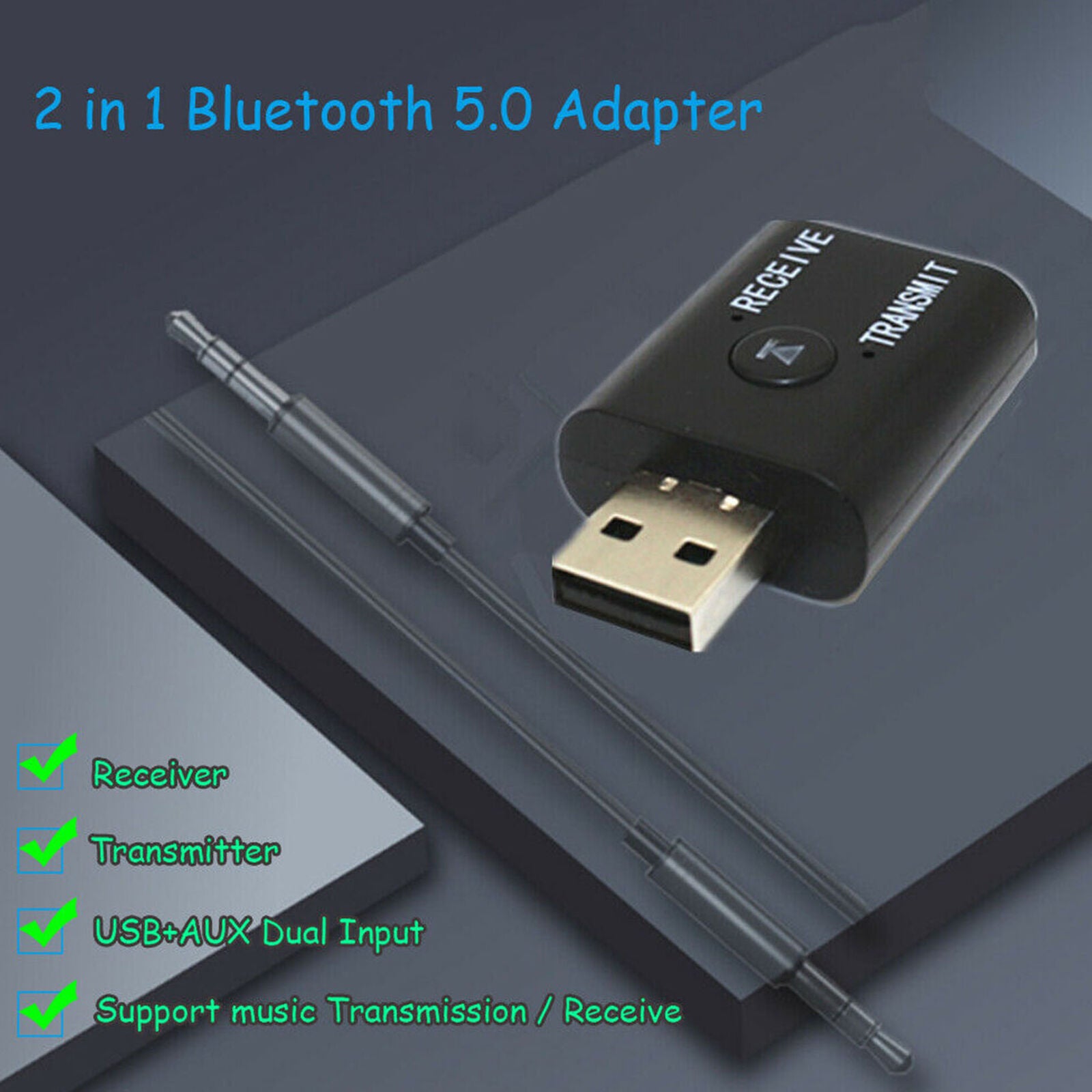 USB Bluetooth 5.0 Wireless Receiver/Transmitter AUX RCA 3.5mm Jack For TV PC Car
