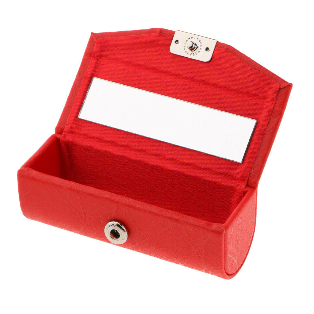 3x Leather Lipstick Lip Gloss Case Storage Box Makeup Holder with Mirror