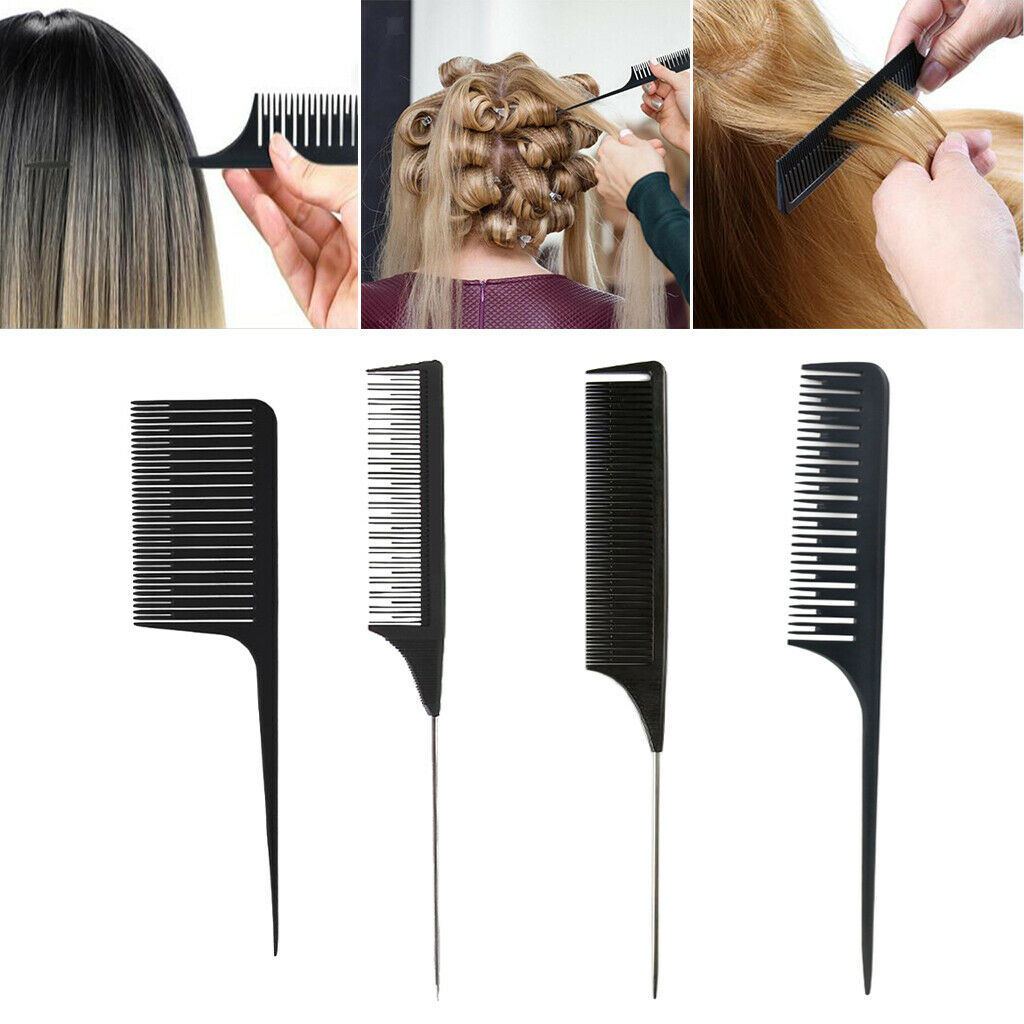 4x Assorted Hair Cutting Styling Sectioning Fine-Tooth Rat Tail Comb Set