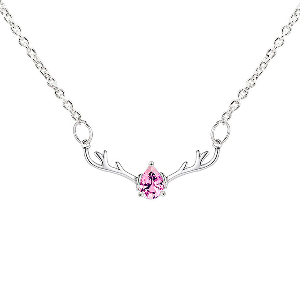 Christmas Themed Elk Deer Rhinestone Chain Necklace Lady Jewelry Pink