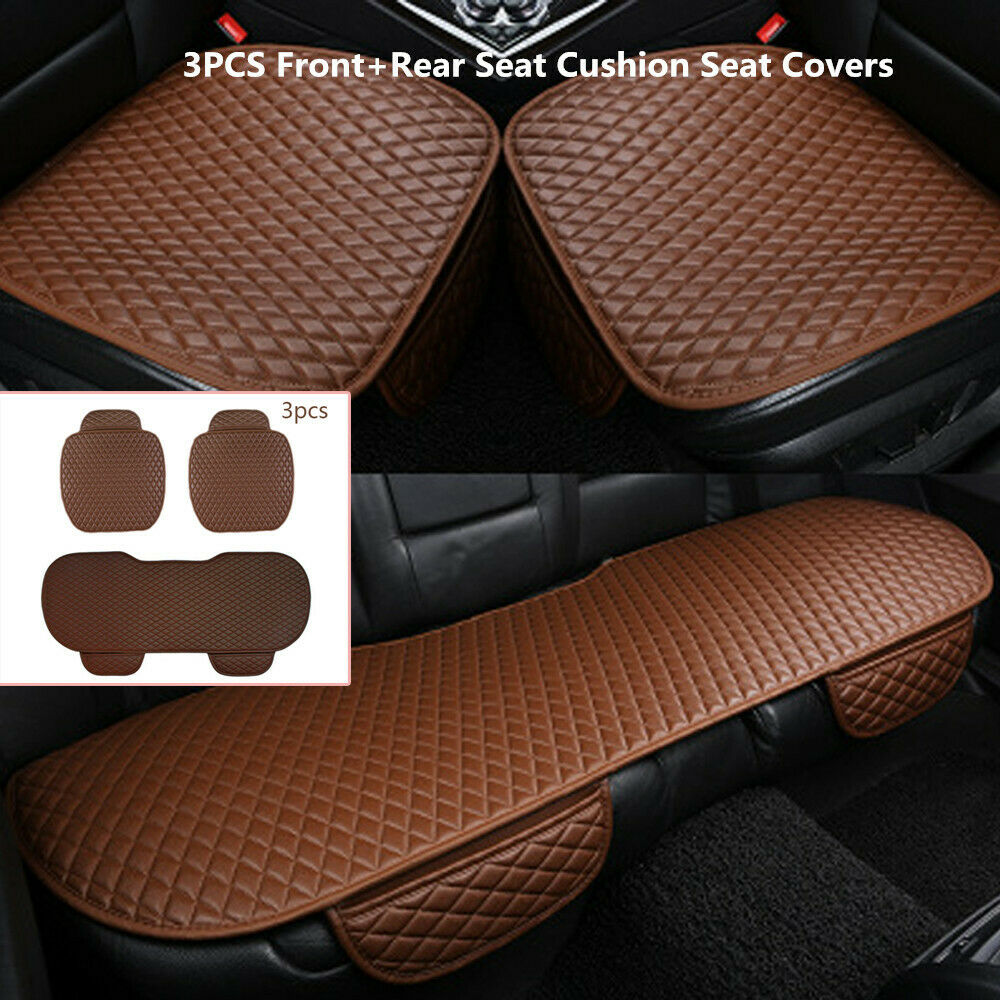 3Pcs PU Leather Front+Rear Seat Cushion Car Seat Covers For Interior Accessories