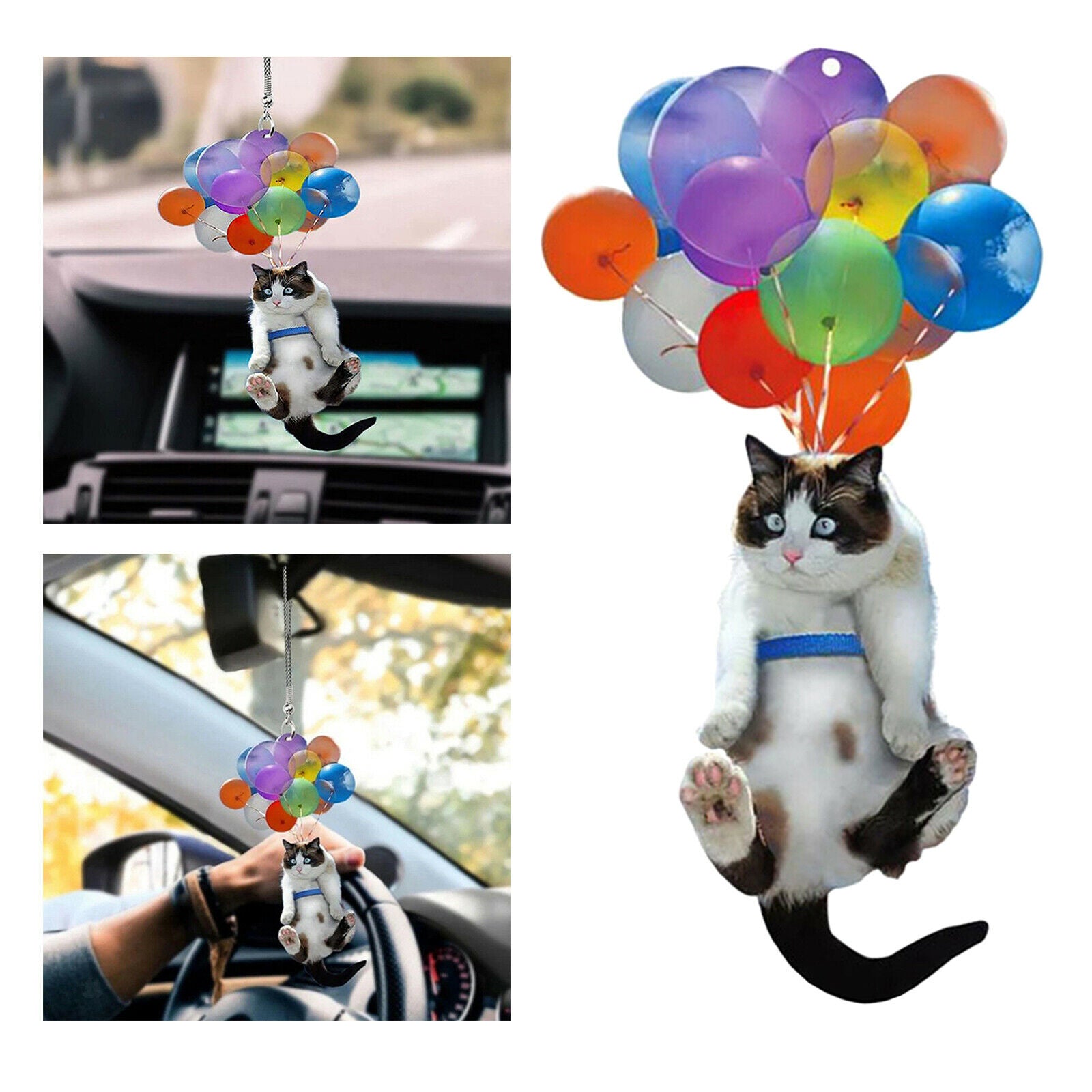 2pcs Creative Car Hanging Ornament with Colorful Balloons Window Ornament