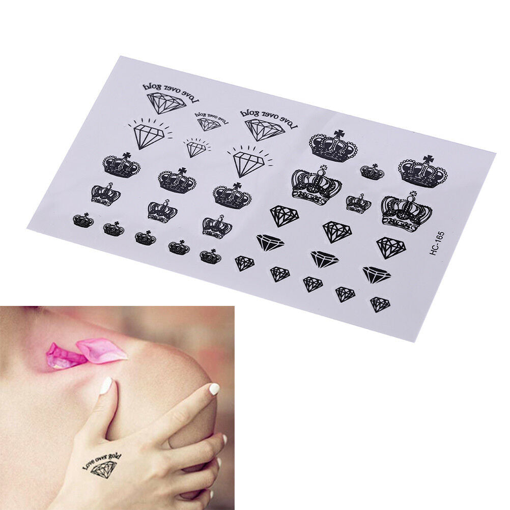 1X Diamonds and Crowns Temporary Tattoos Arm Leg Waterproof Tattoo Stickers BDAU