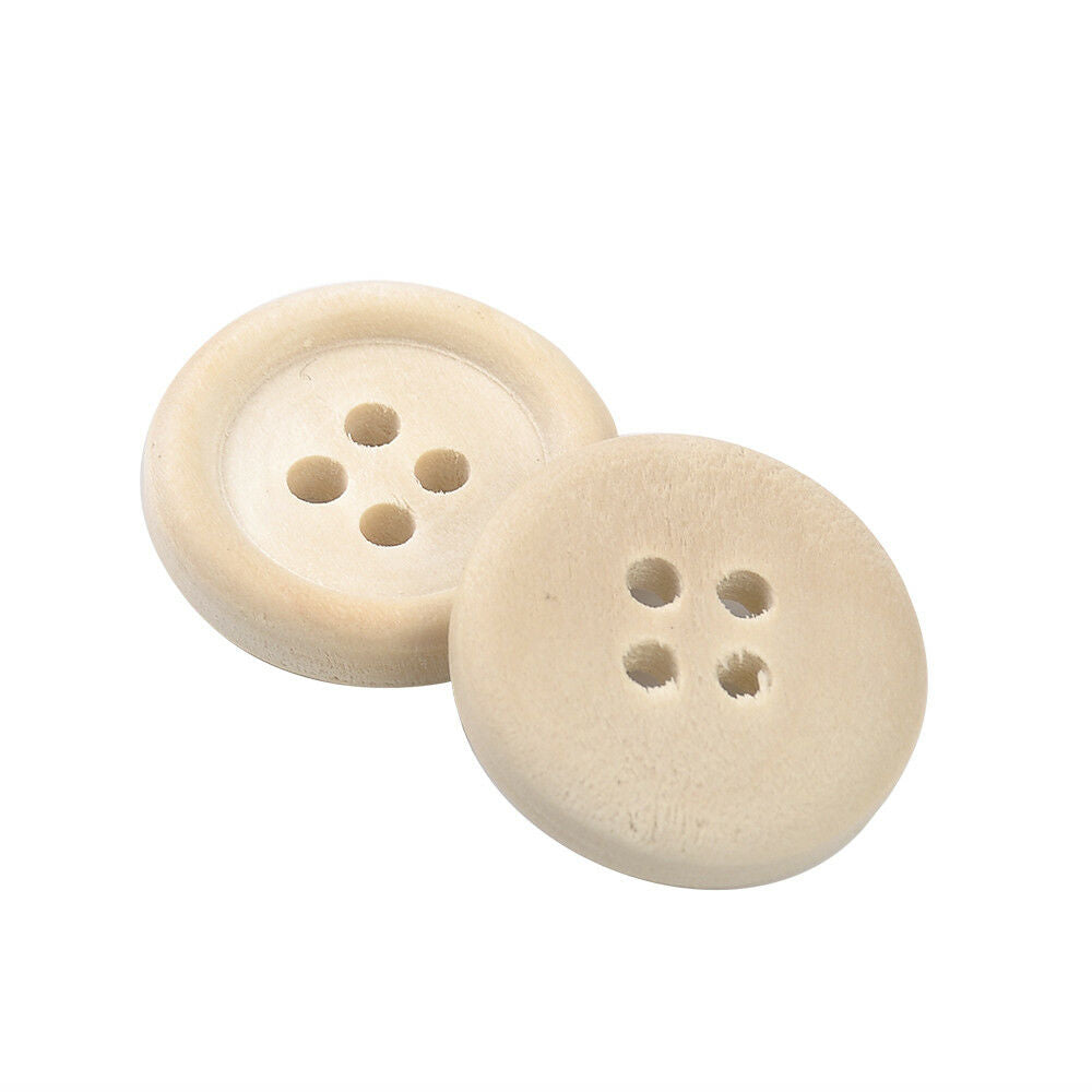 50x Mixed DIY Wooden Buttons Natural Color Round 4-Holes Sewing Scrapbooking