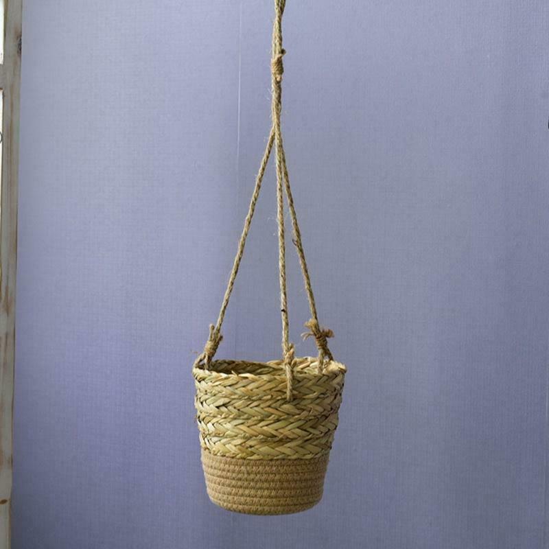 Hand-woven Plant Basket Hanging Planter Indoor Outdoor Flower Pot Storage Holder