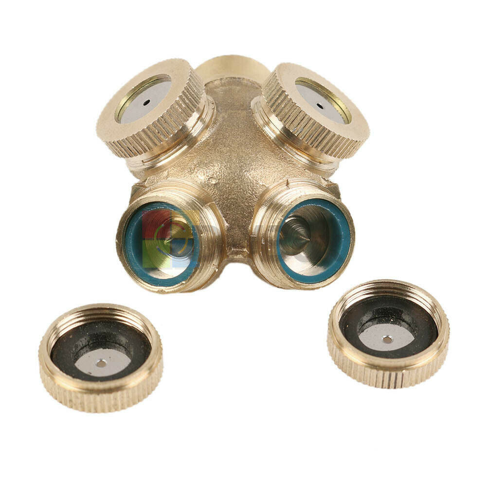 Brass Spray Misting Nozzle 4 Holes Garden Sprinklers Fit Hose Water Connector
