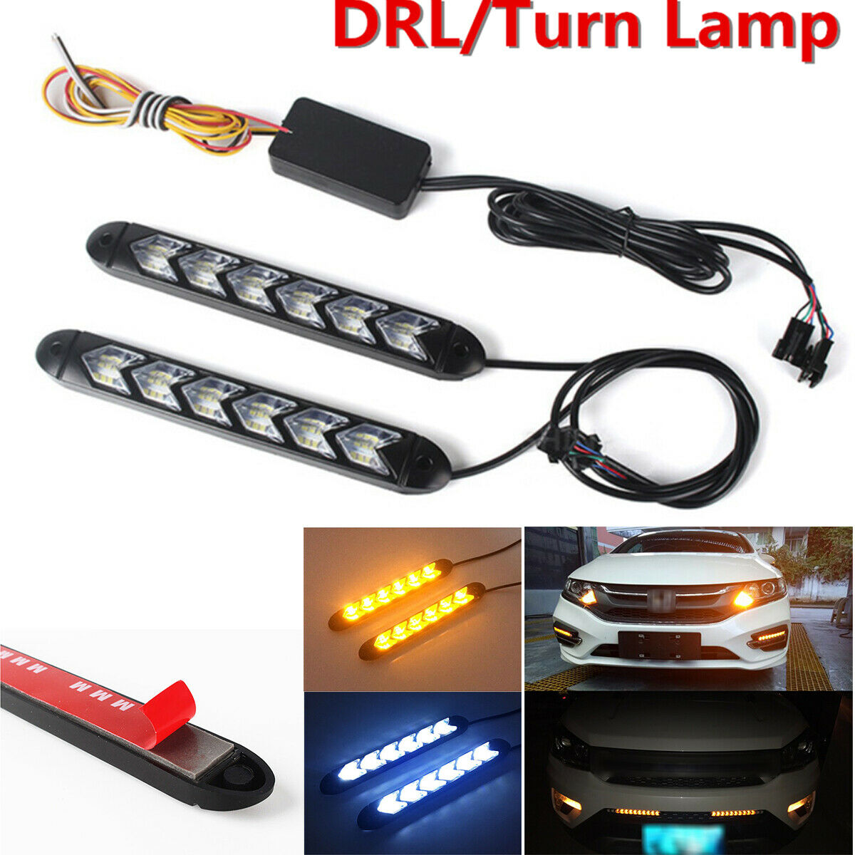 White/ yellow Flowing LED Strip DRL Side Turn Signal Headlight Arrow Blink lamp