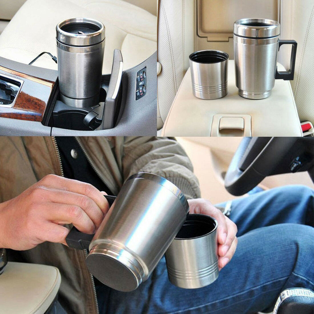 DC 12V Stainless Steel Travel Heated Thermos Coffee Tea Pot Mug Cup 300ml In-Car