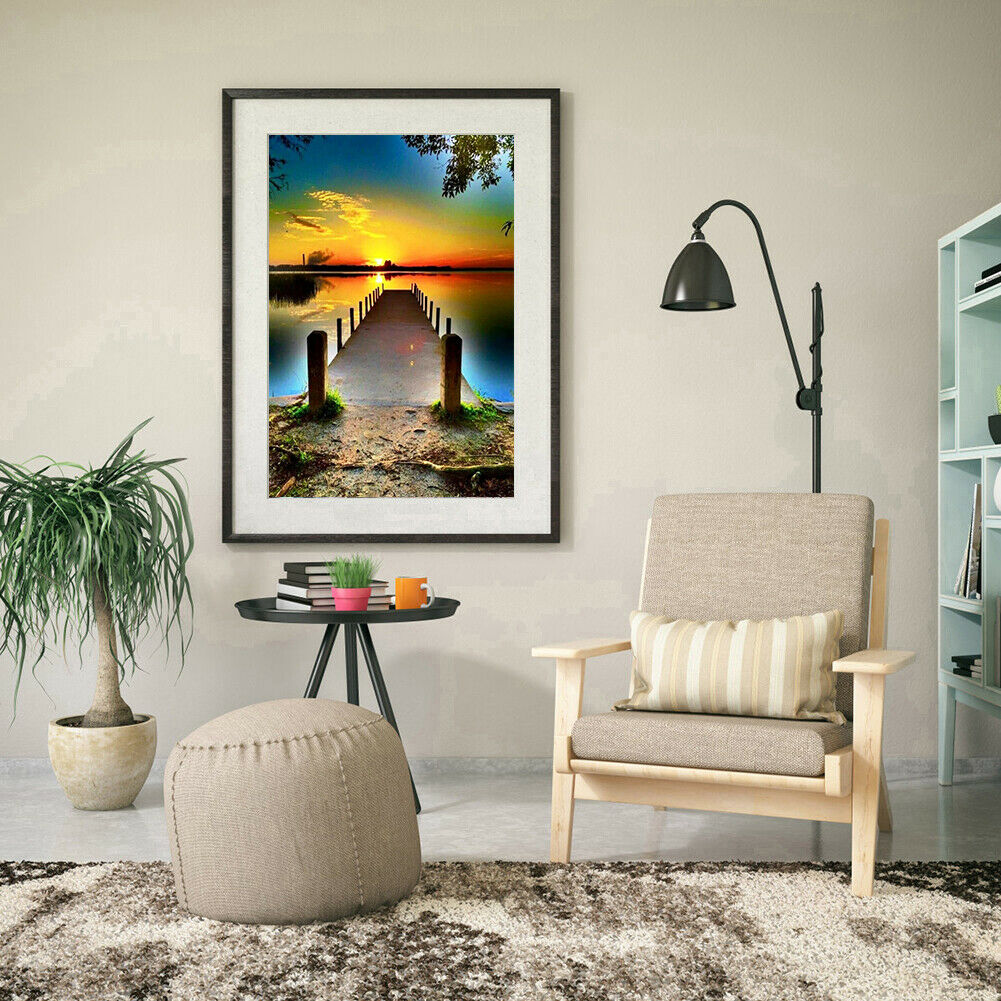 Sunset Bridge 5D Full Drill Round Diamond Painting Cross Stitch Mosaic Art @