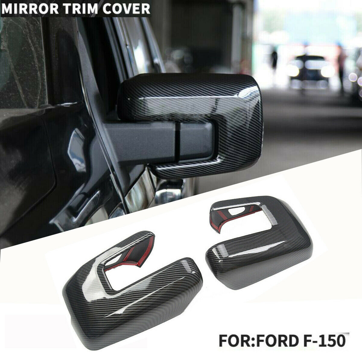 For Ford F150 F-150 2021-2022 Carbon Fiber ABS Side Rear View Mirror Cover Trim