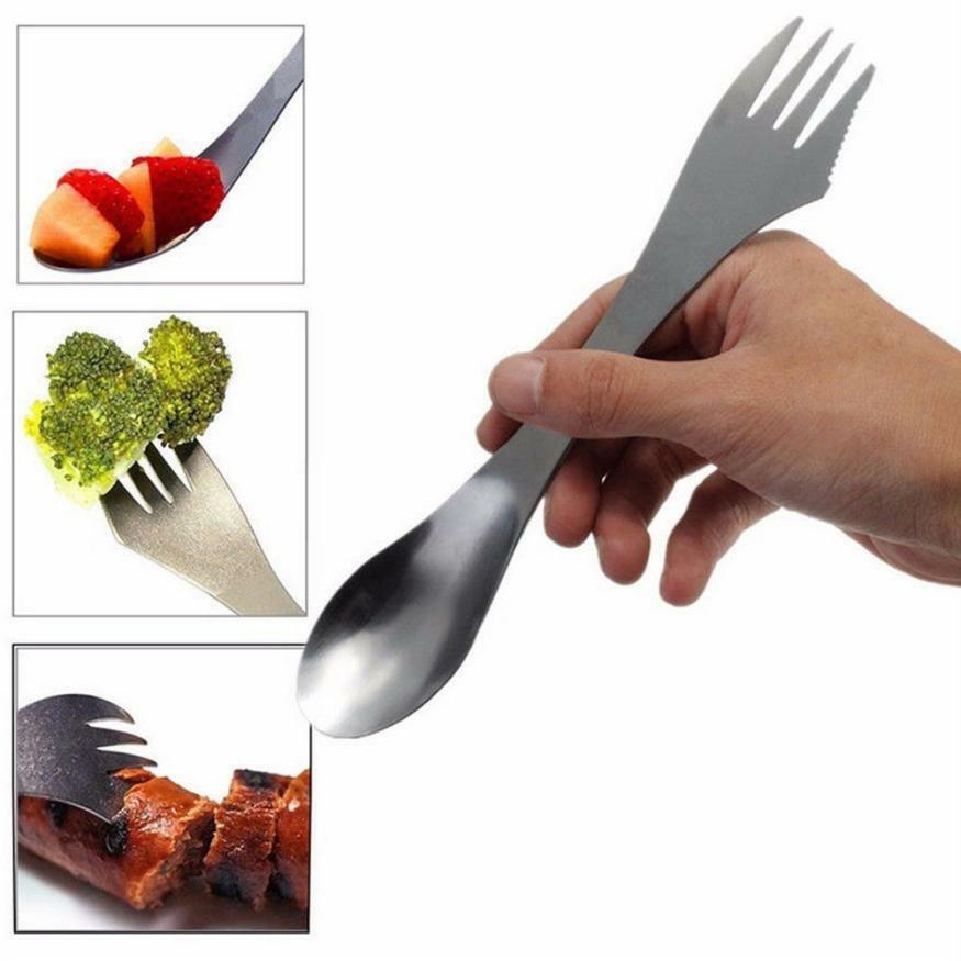 3 in 1 Stainless Steel Fork Spoon Spork Cutlery Utensil Combo Picnic Home Living