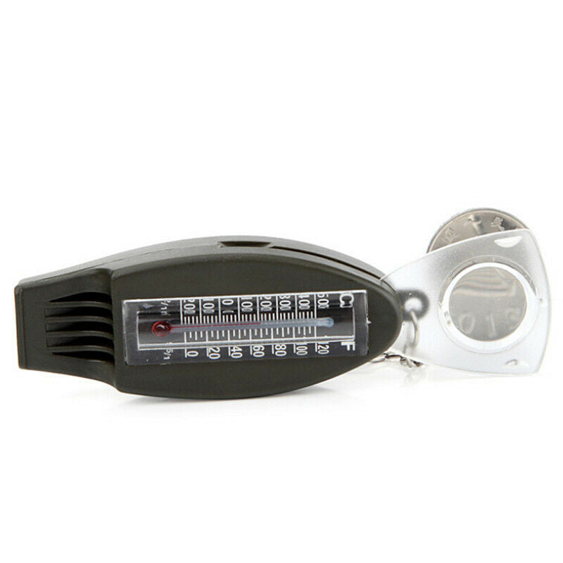 Mini Outdoor 4 In1 Survival Whistle Compass Magnifying Thermometer Keychai.l8