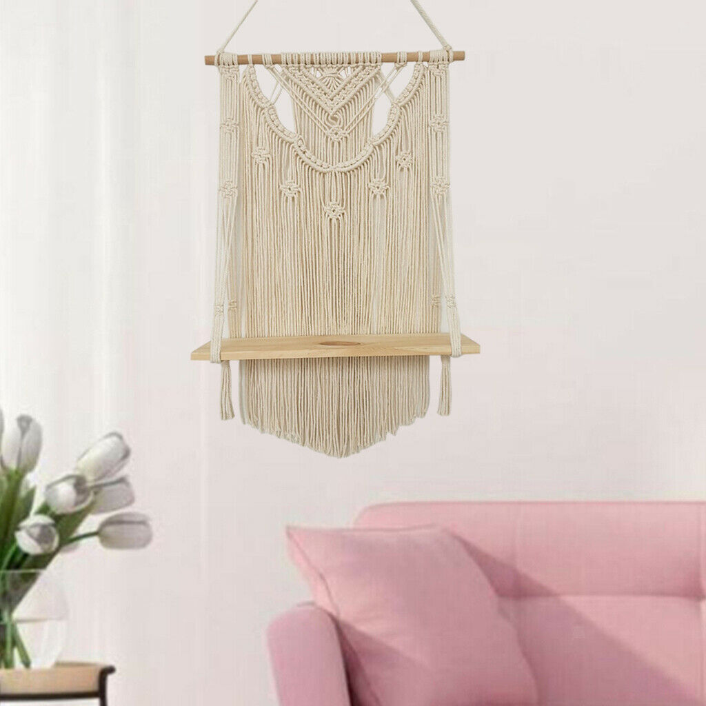 Macrame Rustic Fabric Shelf Mobile Tapestry Tassel Hanging Book Wall