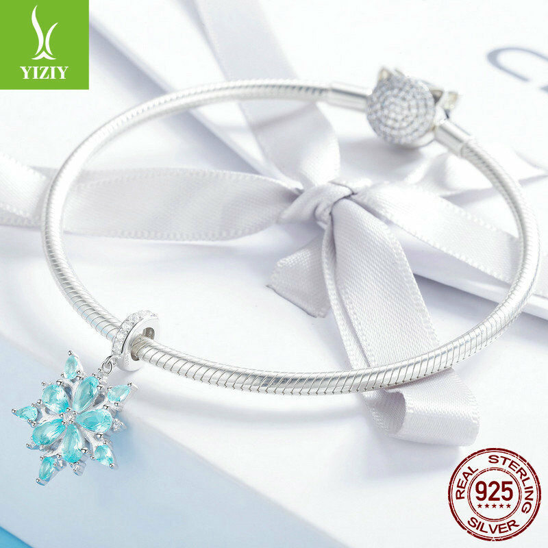 Winter New Snowflake 925 Sterling Silve Charm Pendant Bead Fit Chain Bracelet