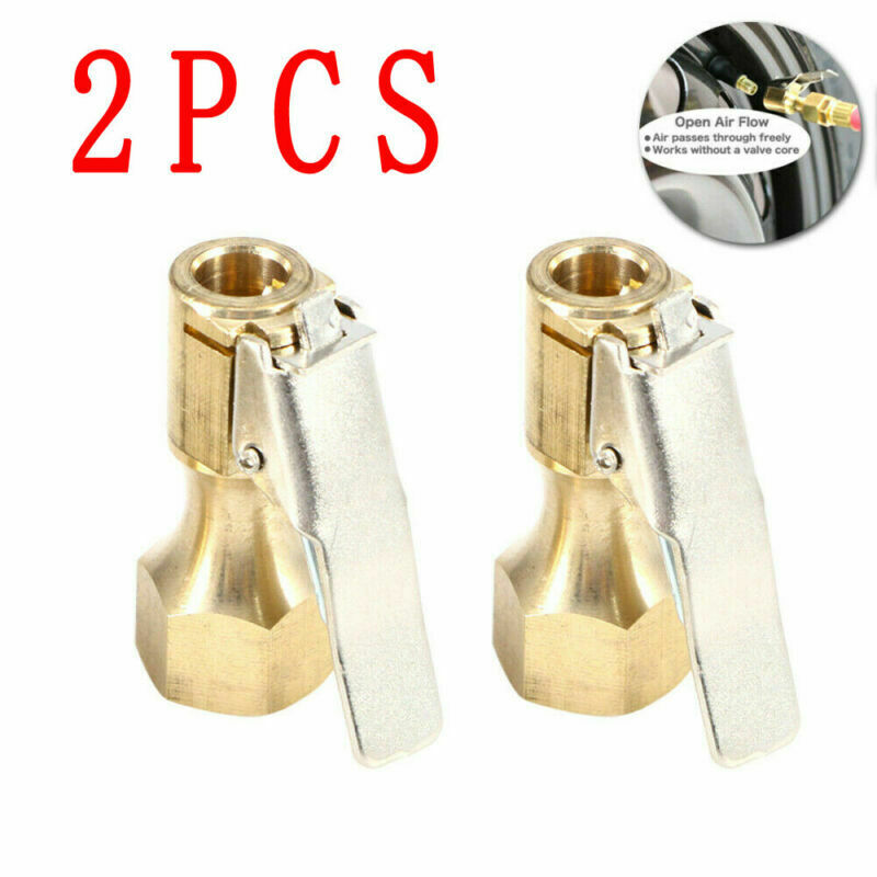 2X Air Chuck Heavy Duty Open Flow Lock On -Tire Chuck + Clip for Inflator Gauge