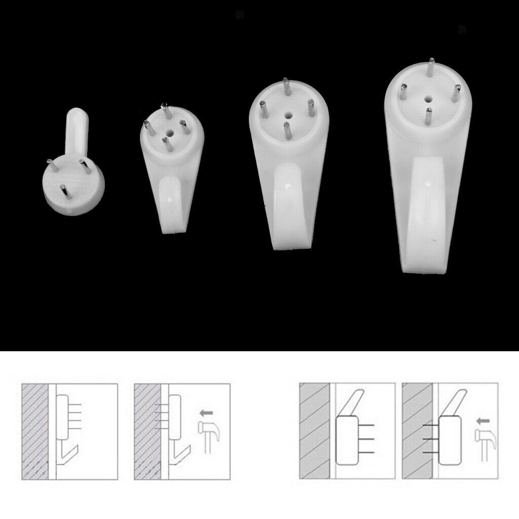 Plastic Hard Wall Picture Frame Hooks Hangers 4-Pin Pack of 40 Medium White