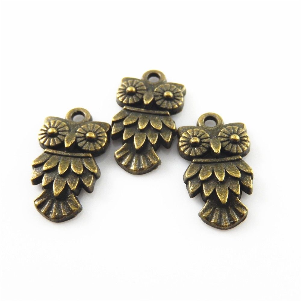 20 pcs Antiqued Bronze Zinc Alloy Cute Owl Charms Pendant Findings 18x12mm