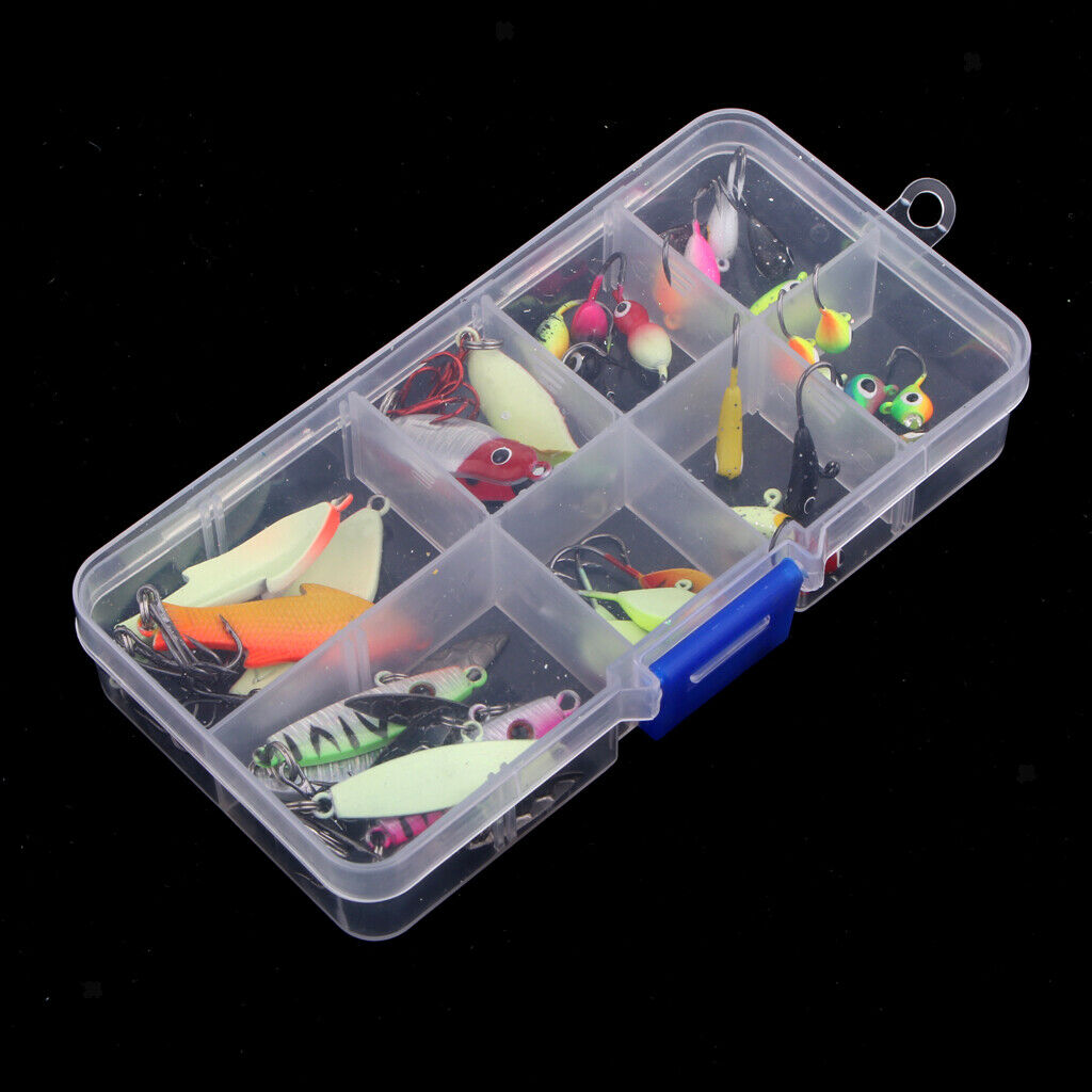 36pcs Assorted Ice Fishing Jigs Jigging Lures Lead Jig Hooks with Box