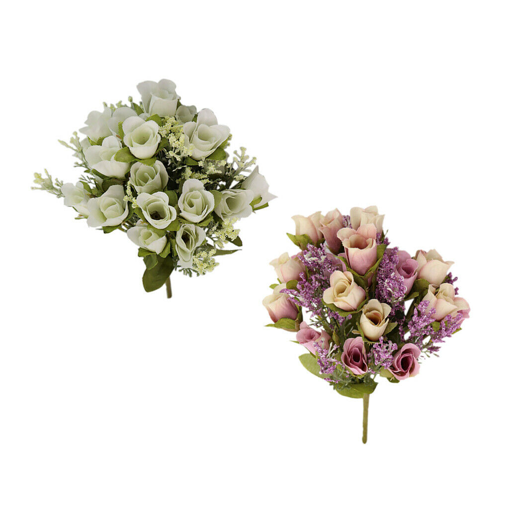 Pack 2 Artificial Roses 20 Heads Bouquet for Home Garden Party Decorative