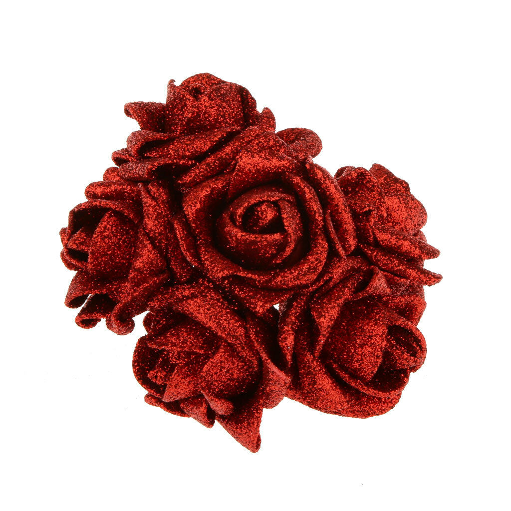 12Pcs Foam Roses Glitter Powder Flower Bouquet Wedding Xmas Day Decor Red
