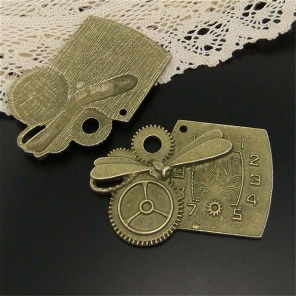 5-pack Antiqued Bronze Alloy Gear Clock Pendant DIY Jewelry Making Charm 47*35mm