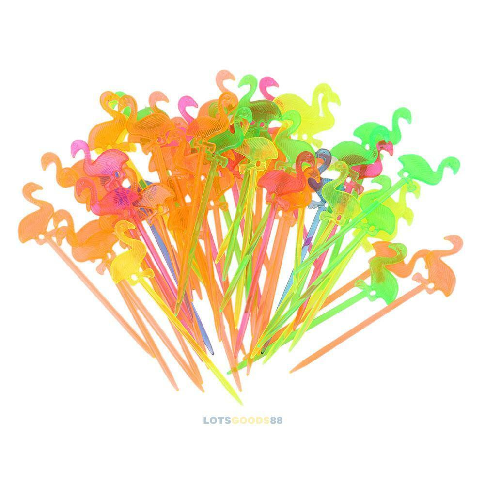 50pcs Flamingo Plastic Forks Reusable Fruit Picks Toothpick Home Kitchen Tool