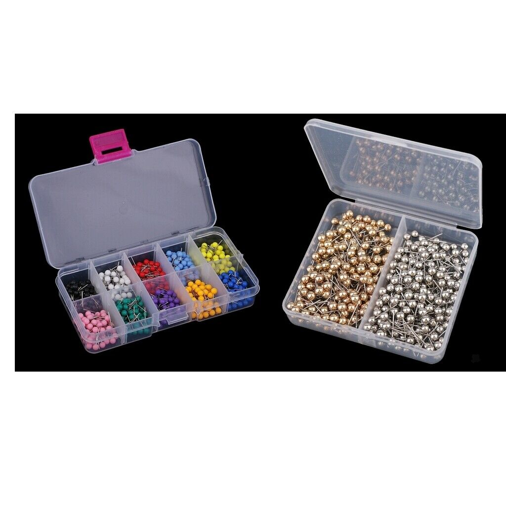 900 Pieces Shiny Colorful Map Tacks Push Pins Plastic Head with Steel Point for