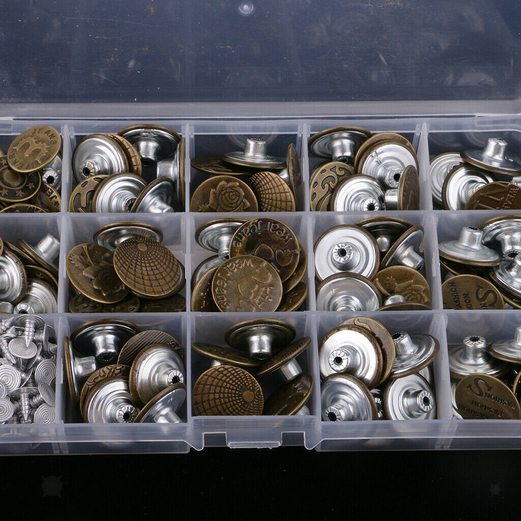 100 Sets Metal Rivet Studs Jeans Tack Buttons Hammer On Replacements 17-20mm