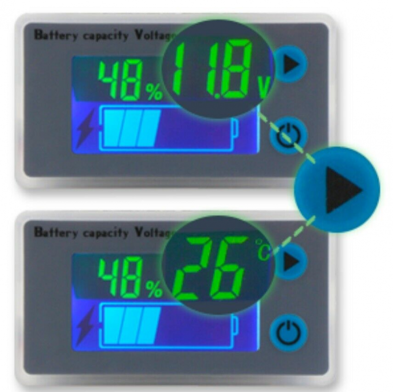 10-100V New Battery Capacity Indicator Voltmeter Lithium Ion Temperature