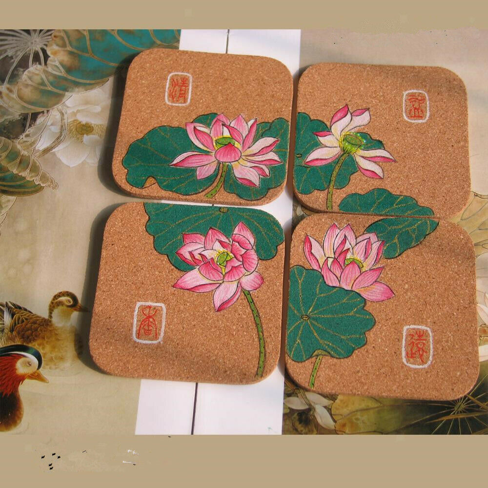 Natural Cork Tiles Self-Adhesive Boards Coasters Wall Decoration Party Photo