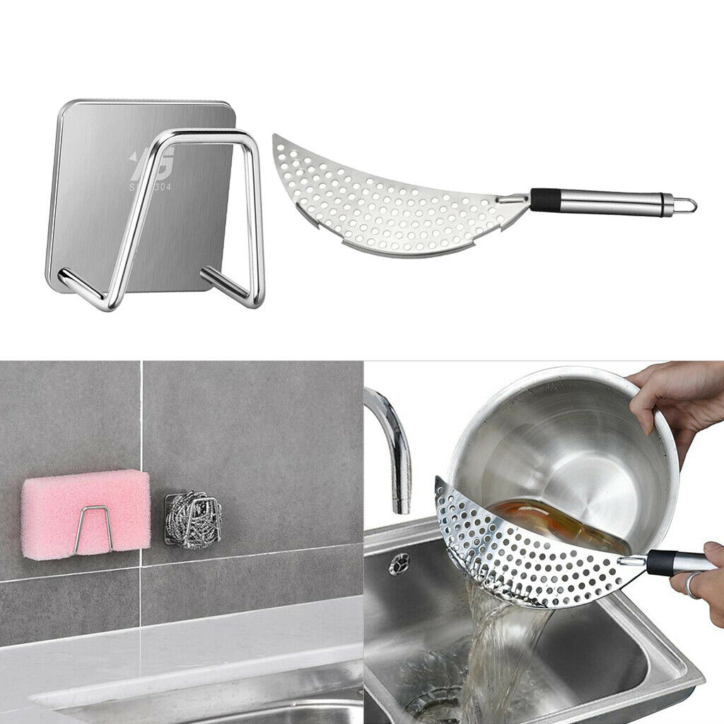 Kitchen Storage Rack Sink Shelf Soap Sponge and Stainless Steel Pot Strainer