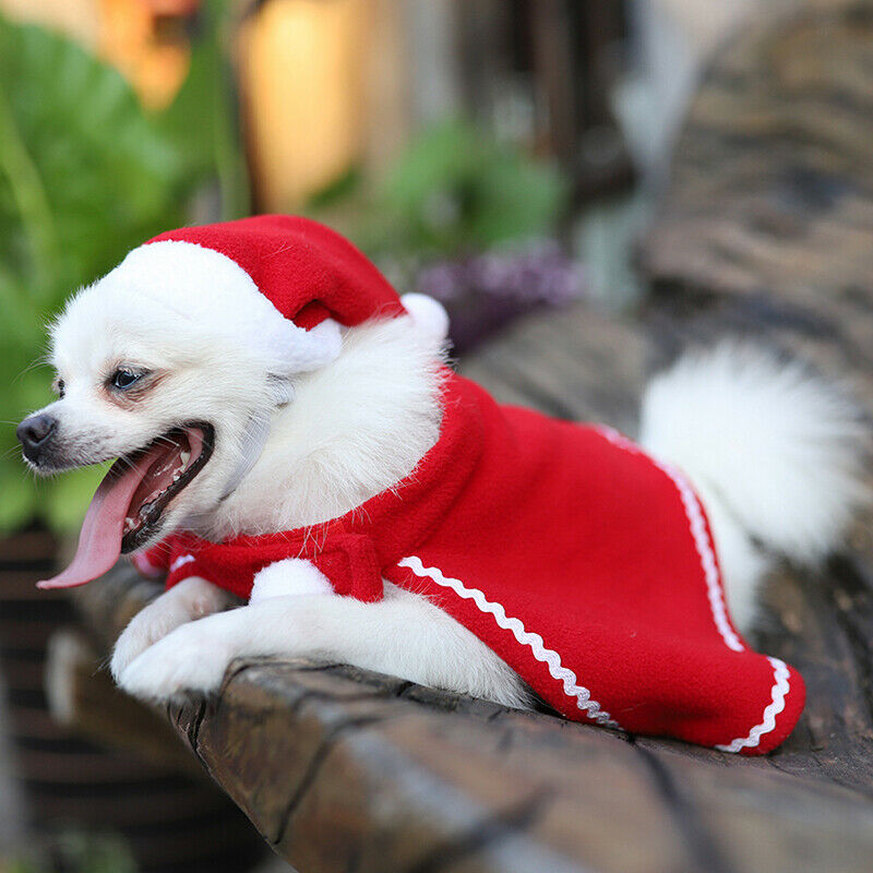 Christmas Dog Cloak Hat Set Pet Dog Coat Cape Dog Clothes Puppy Appar.l8