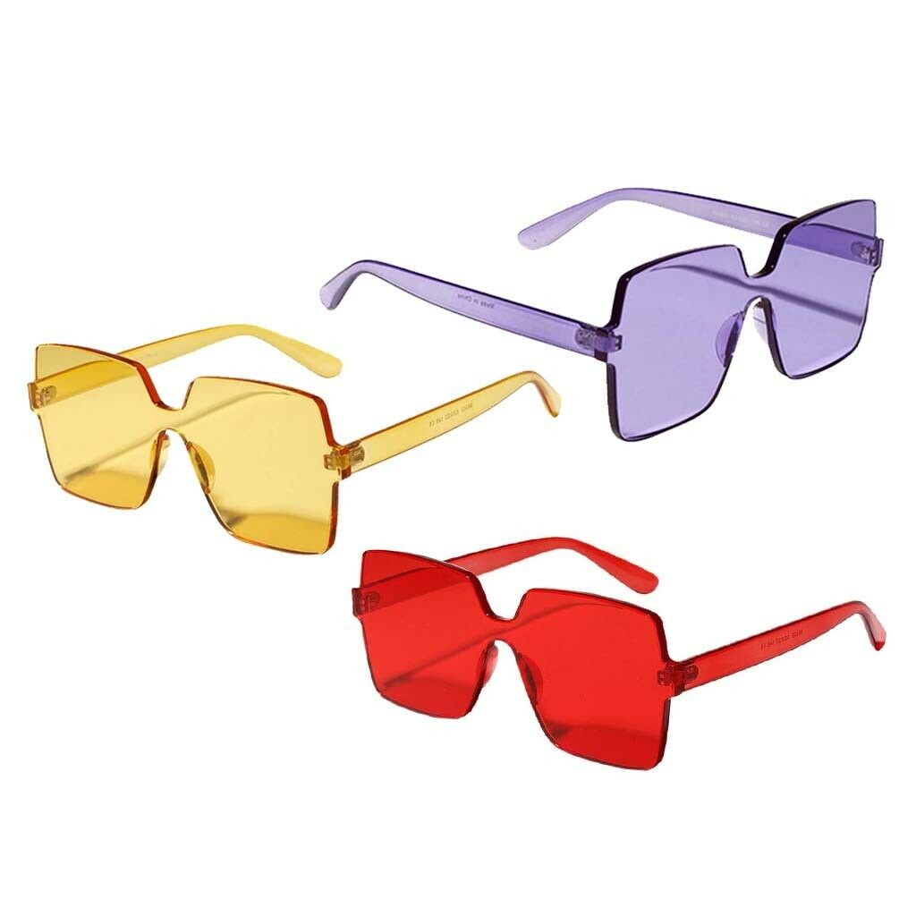 3 Pieces Fashion One Piece Sunglasses Square Rimless Eyeglasses Party Shades