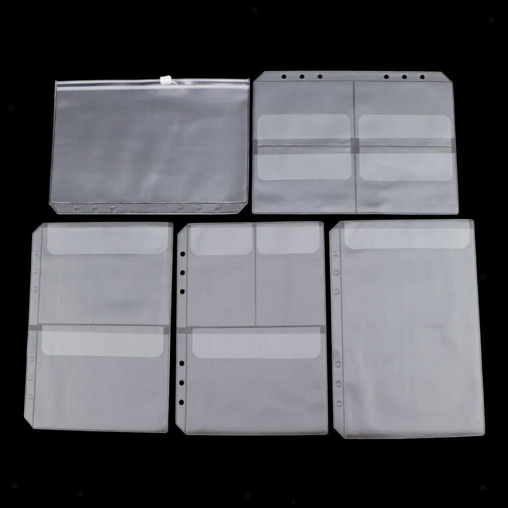 10Pcs A5 Clear PVC Binder Pockets Fit for 6 Rings Notebook Documents Cards
