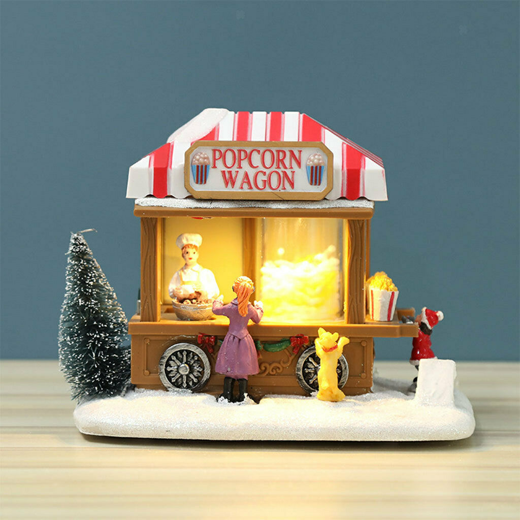 Christmas Snow House LED Popcorn Wagon Village Town Home Holiday Decoration