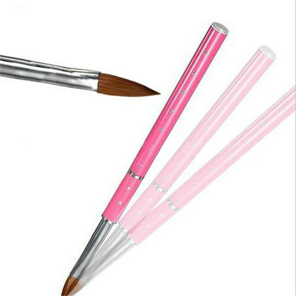 Kolinsky Hair Nail Art Acrylic Brush Metal Handle With Diamond DIY Makeup Tool !