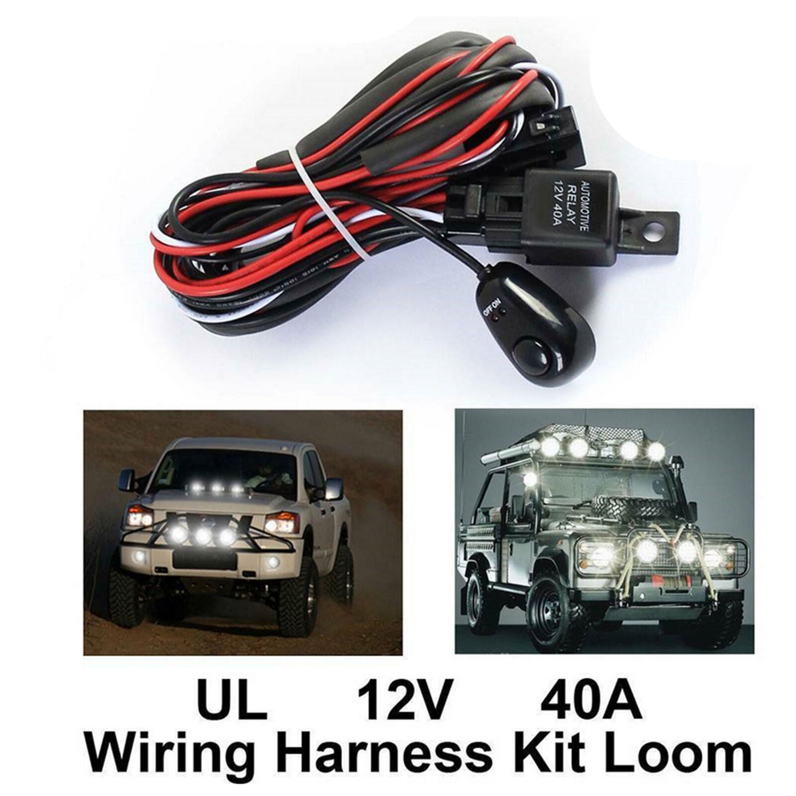 LED Work Light Bar Wiring Kit Harness Fog Lamp Offroad w/ Fuse & Relay Switch