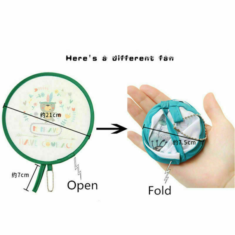 2PCS Lovely Foldable Small Round Portable Fans Hand Fan Pocket For Wedding Party