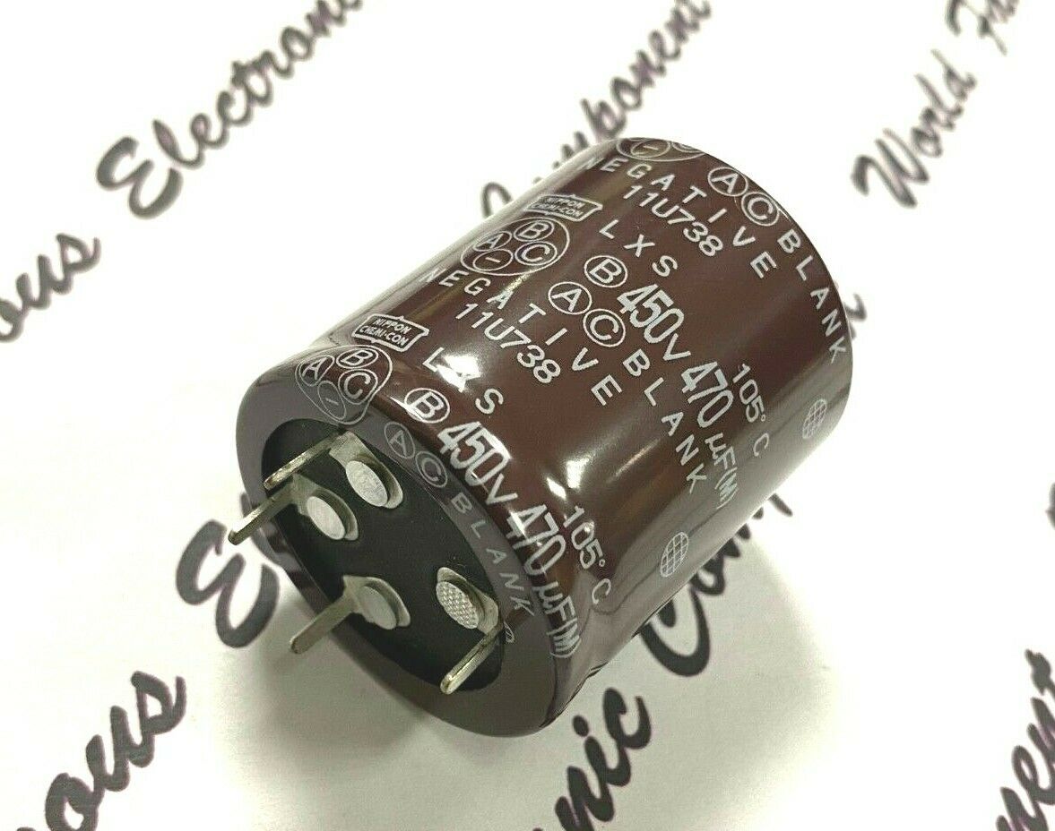 1pcs - NIPPON 470uF 450V LXS 4PIN NEGATIVE Snap-In Capacitor 35x40
