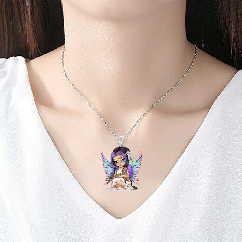 Fashion Angel Princess Crystal Peach Heart Charm Pendant Necklace Jewely .l8