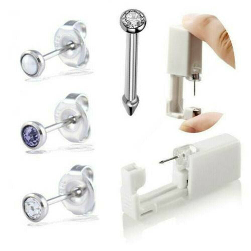 Disposable Safe No Pain Sterile Ear Stud Earrings Stude Piercing Gun Piercer Kit
