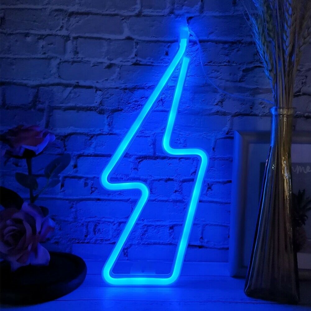 LED Blue Neon Light, Lightning Bolt Neon Sign Wall Light Home Party Decoration