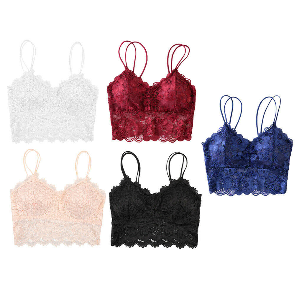5 Pieces Women's Lace Removable Padded Bralette Push Up Lace Bra Crop Top