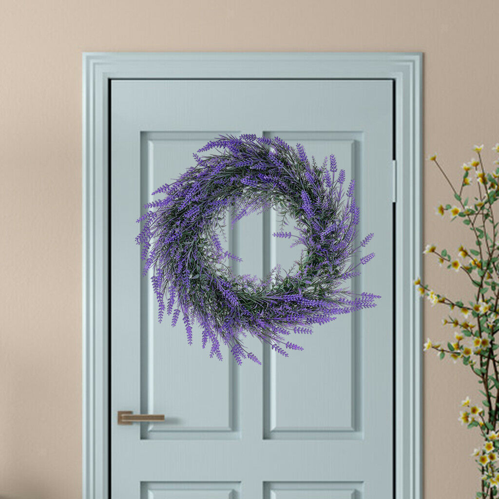 15'' Artificial Lavender Wreath Greenery Garland Front Door Hang Home Decors