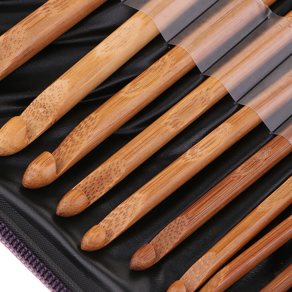Banboo Hard Handle Crochet Hooks Knitting Knit Needles Weave Yarn Set - 20pcs