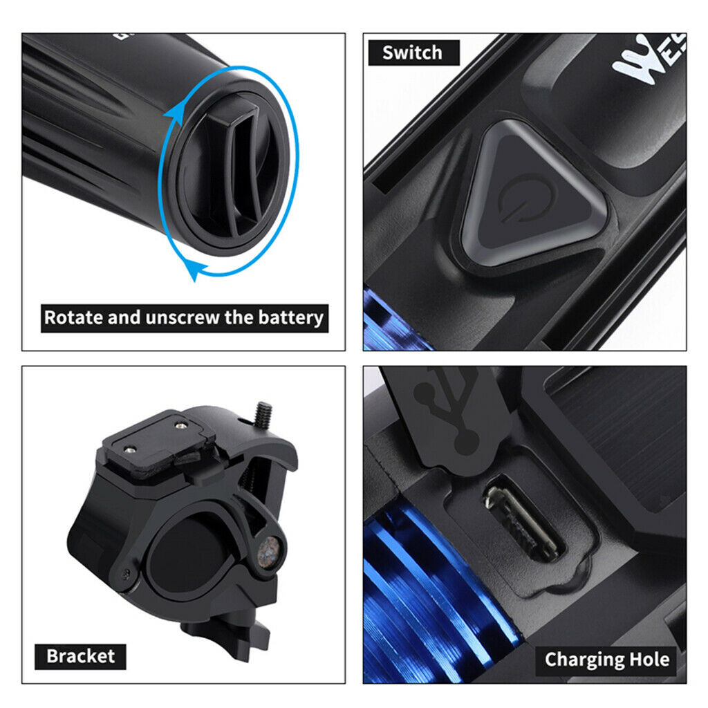 Waterproof Rechargeable Bicycle Headlight LED Bike Front Light 5 Modes USB