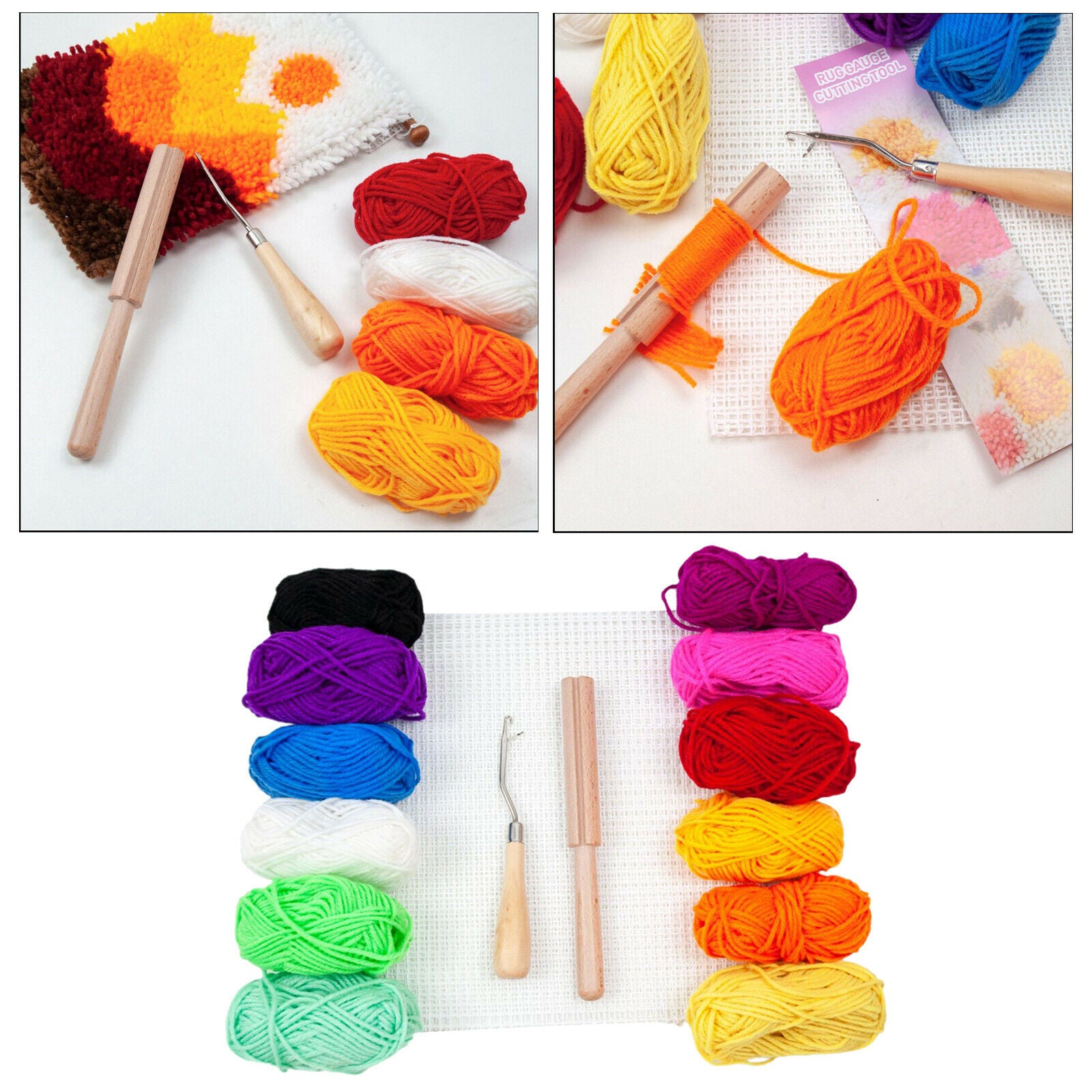 12pcs Latch Hook Rug Yarn Kits Needlecraft Supplies Crochet Equipment Kit