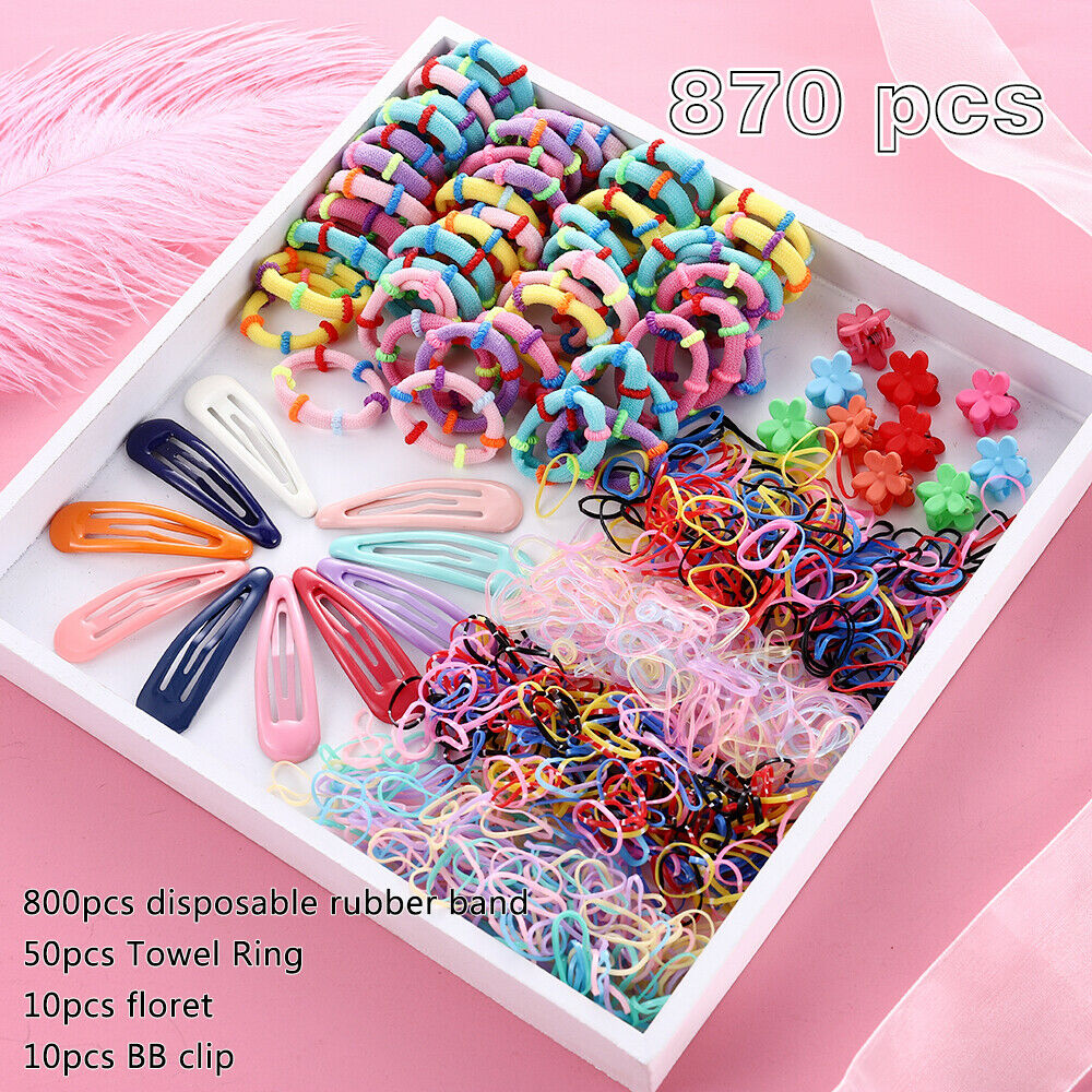 870x Candy Color Hair Clips Rope Set Ponytail Holder Kids Girls Hair Accessories